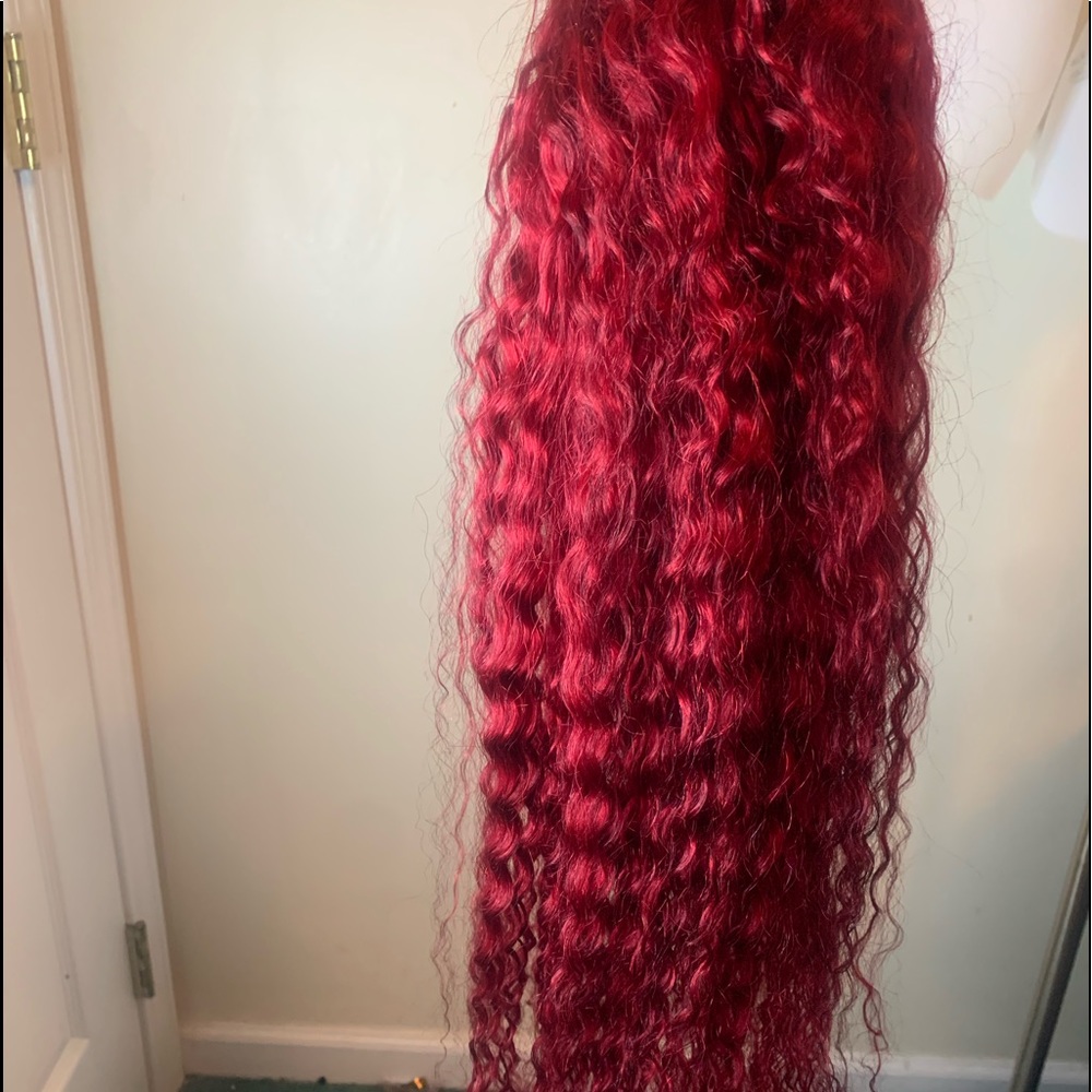 Red human hair lace front wig